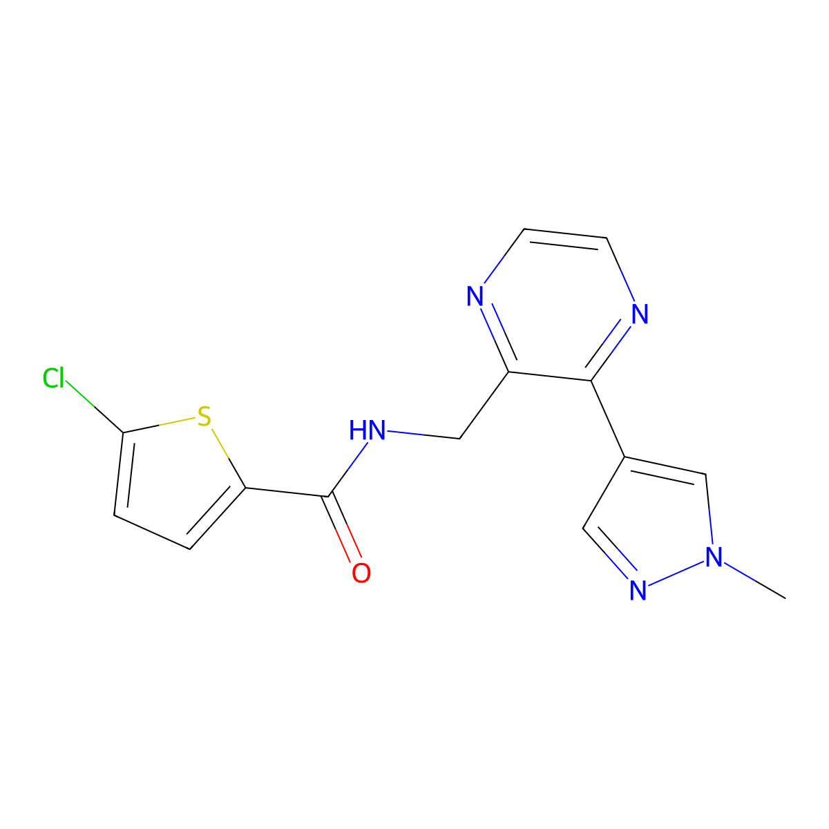 5-chloro-N-((3-(1-methyl-1H-pyrazol-4-yl)pyrazin-2-yl)methyl)thiophene-2-carboxamide molecular structure, CAS 2034394-02-8