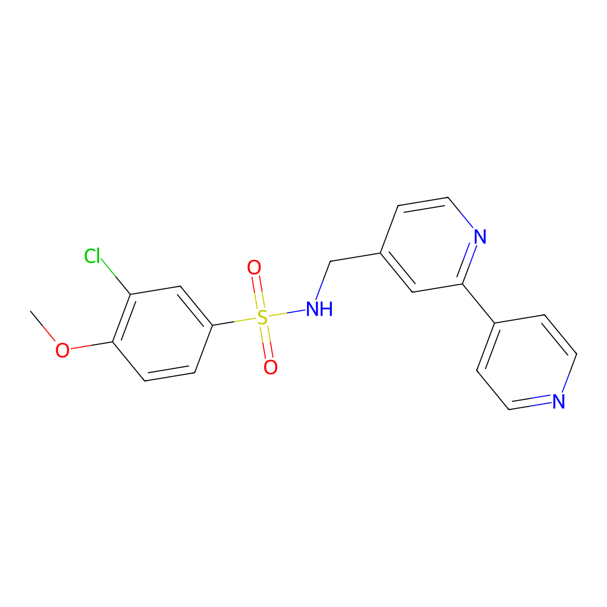 N-({[2,4'-bipyridine]-4-yl}methyl)-3-chloro-4-methoxybenzene-1-sulfonamide molecular structure, CAS 2034394-05-1
