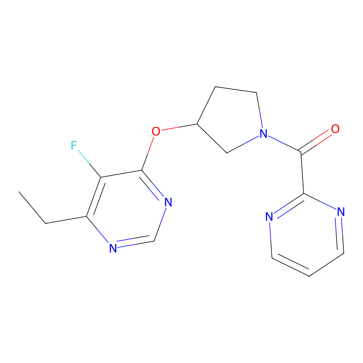 (3-((6-Ethyl-5-fluoropyrimidin-4-yl)oxy)pyrrolidin-1-yl)(pyrimidin-2-yl)methanone molecular structure, CAS 2034394-08-4