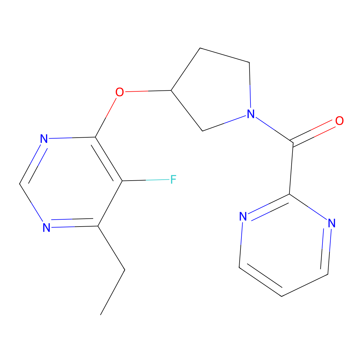 (3-((6-Ethyl-5-fluoropyrimidin-4-yl)oxy)pyrrolidin-1-yl)(pyrimidin-2-yl)methanone molecular structure, CAS 2034394-08-4
