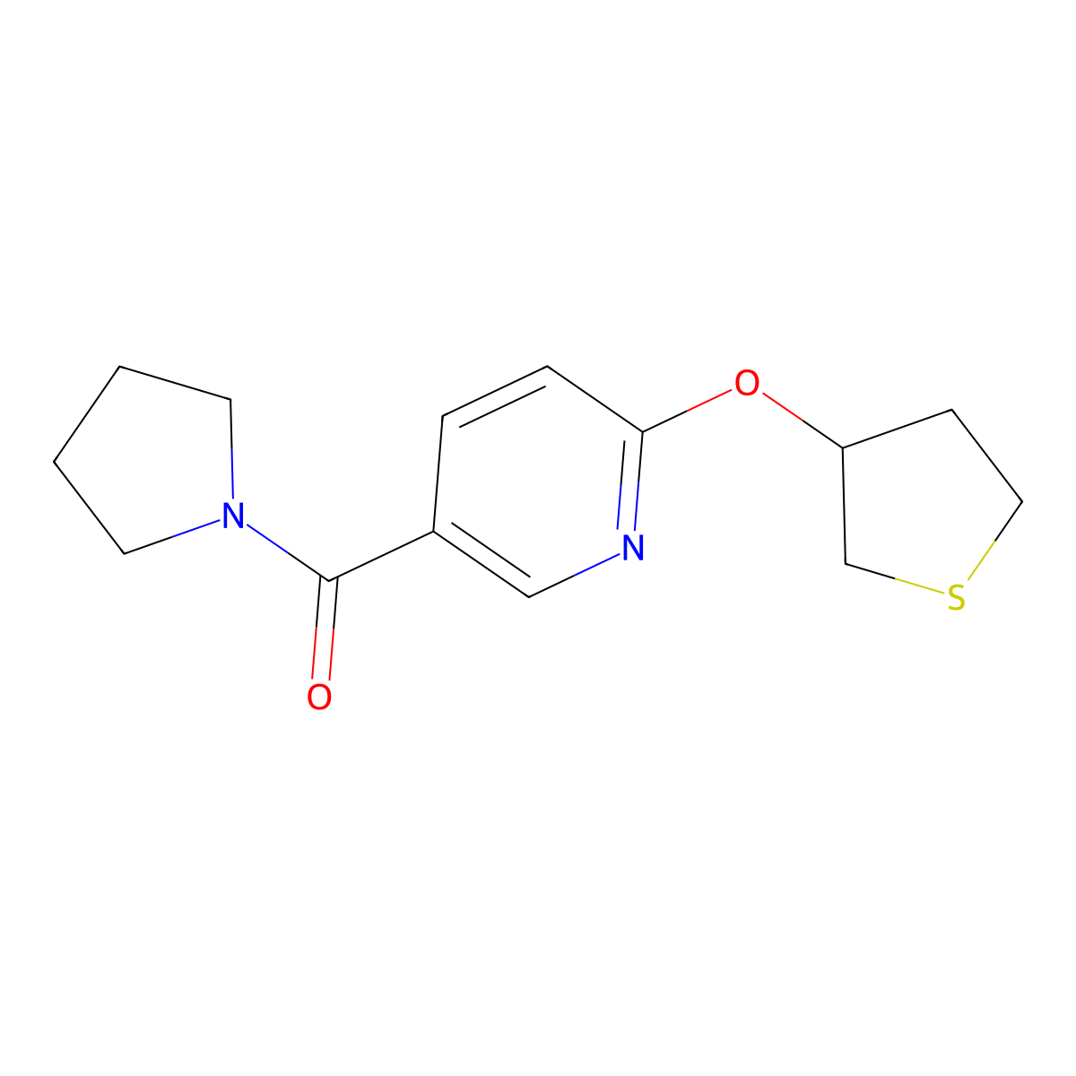 5-(Pyrrolidine-1-carbonyl)-2-(thiolan-3-yloxy)pyridine molecular structure, CAS 2034394-09-5