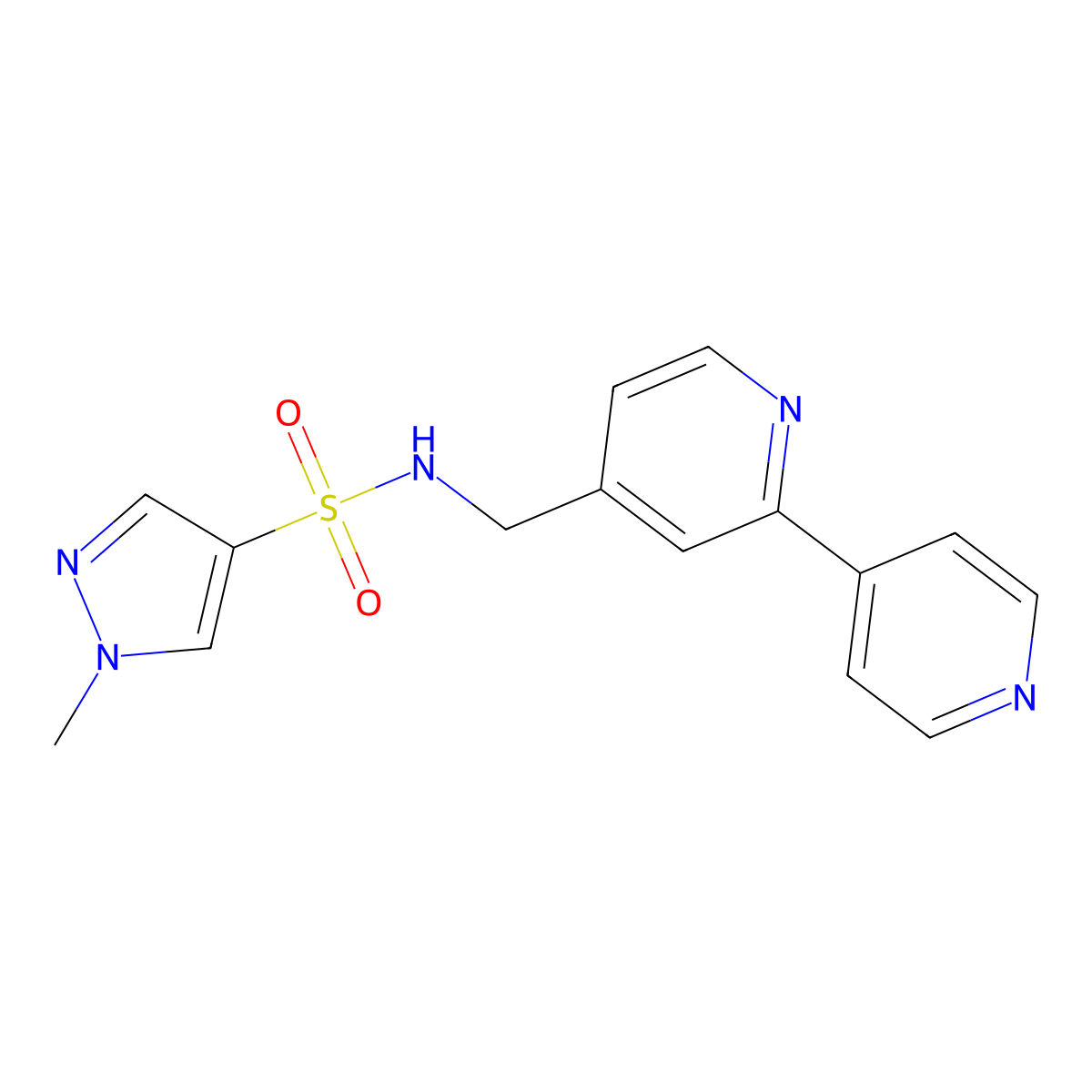 N-({[2,4'-bipyridine]-4-yl}methyl)-1-methyl-1H-pyrazole-4-sulfonamide molecular structure, CAS 2034394-12-0