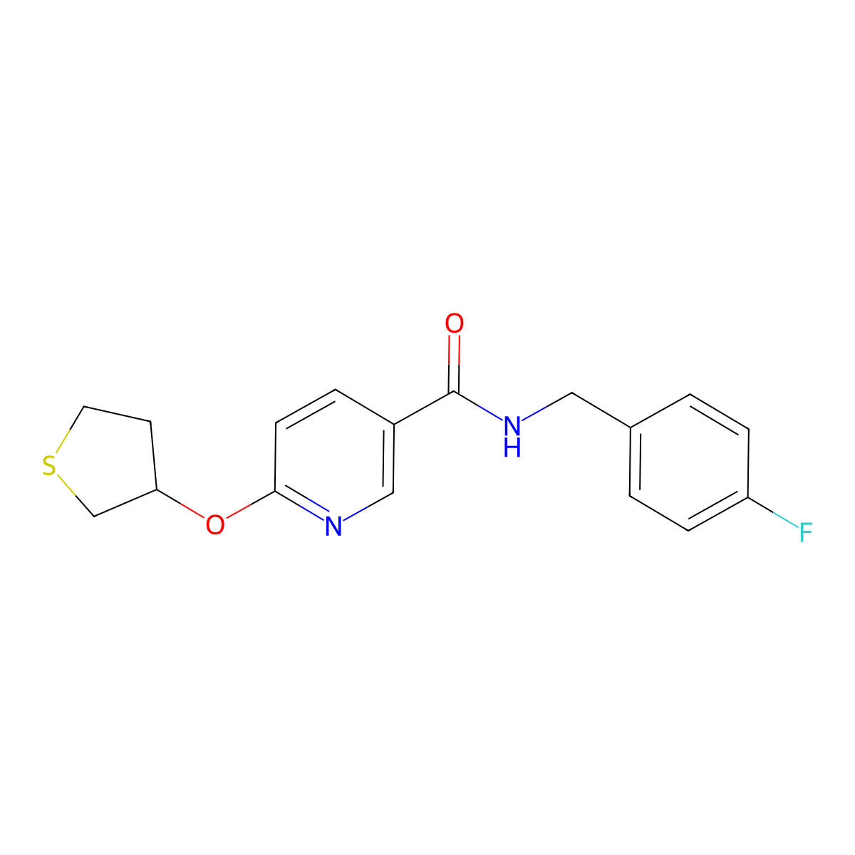 N-(4-fluorobenzyl)-6-((tetrahydrothiophen-3-yl)oxy)nicotinamide molecular structure, CAS 2034394-18-6
