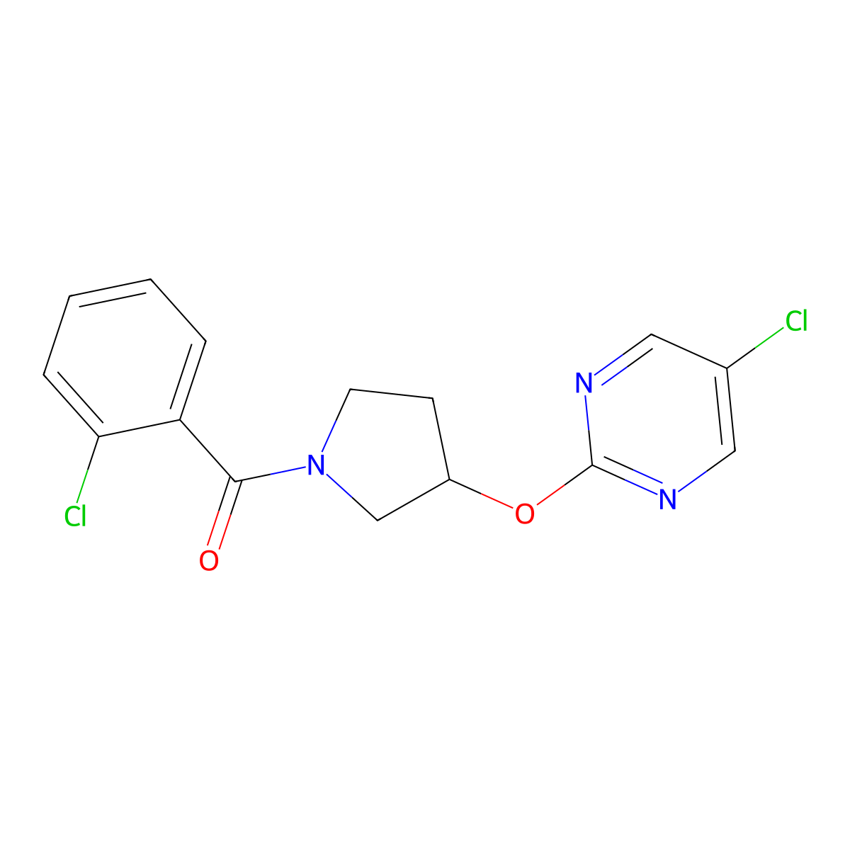 (2-Chlorophenyl)(3-((5-chloropyrimidin-2-yl)oxy)pyrrolidin-1-yl)methanone molecular structure, CAS 2034394-24-4
