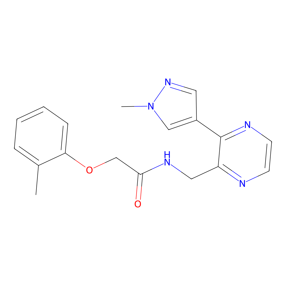 N-((3-(1-methyl-1H-pyrazol-4-yl)pyrazin-2-yl)methyl)-2-(o-tolyloxy)acetamide molecular structure, CAS 2034394-25-5