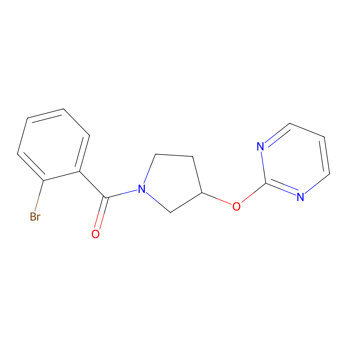 (2-Bromophenyl)(3-(pyrimidin-2-yloxy)pyrrolidin-1-yl)methanone molecular structure, CAS 2034394-27-7