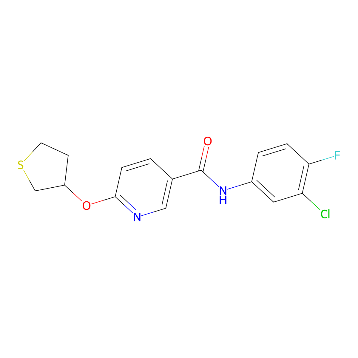 N-(3-chloro-4-fluorophenyl)-6-((tetrahydrothiophen-3-yl)oxy)nicotinamide molecular structure, CAS 2034394-31-3