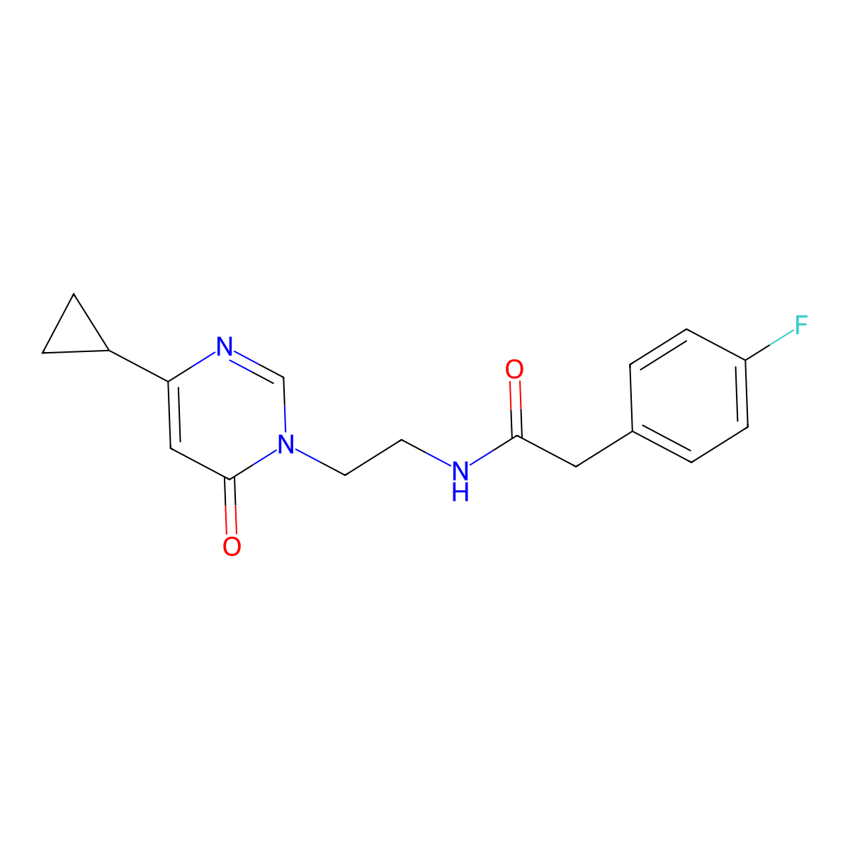 N-(2-(4-cyclopropyl-6-oxopyrimidin-1(6H)-yl)ethyl)-2-(4-fluorophenyl)acetamide molecular structure, CAS 2034394-32-4