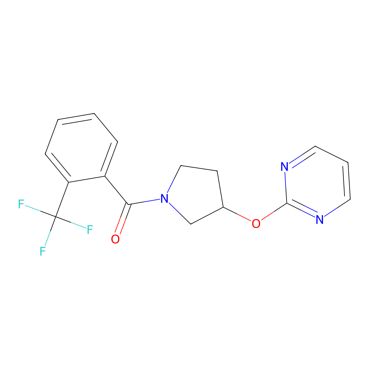 2-({1-[2-(Trifluoromethyl)benzoyl]pyrrolidin-3-yl}oxy)pyrimidine molecular structure, CAS 2034394-34-6