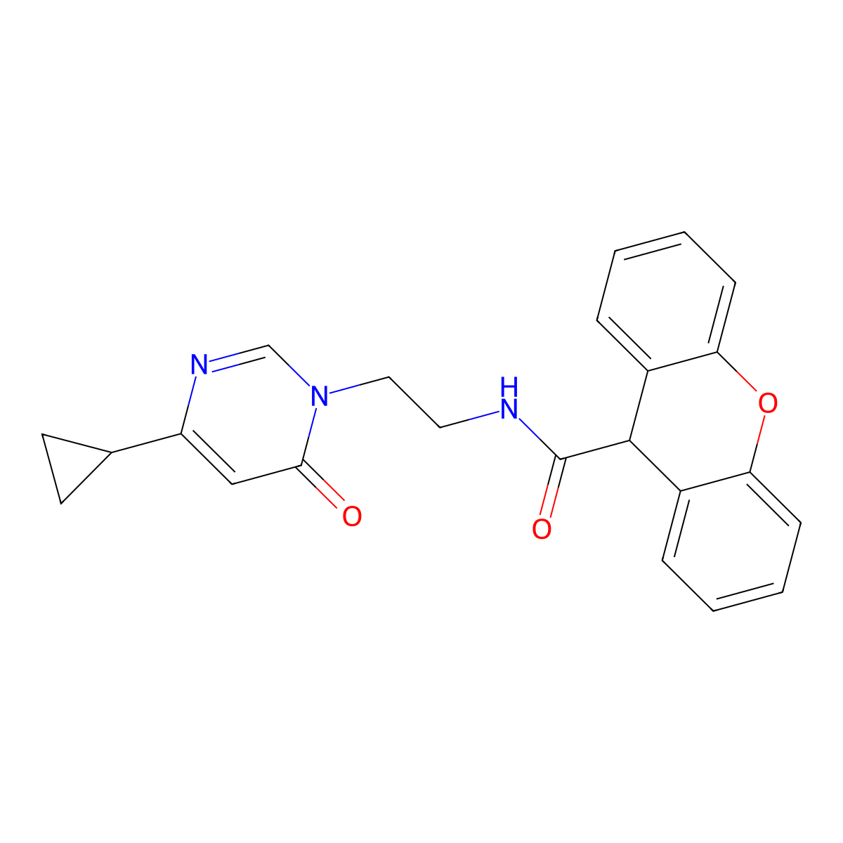 N-(2-(4-cyclopropyl-6-oxopyrimidin-1(6H)-yl)ethyl)-9H-xanthene-9-carboxamide molecular structure, CAS 2034394-37-9