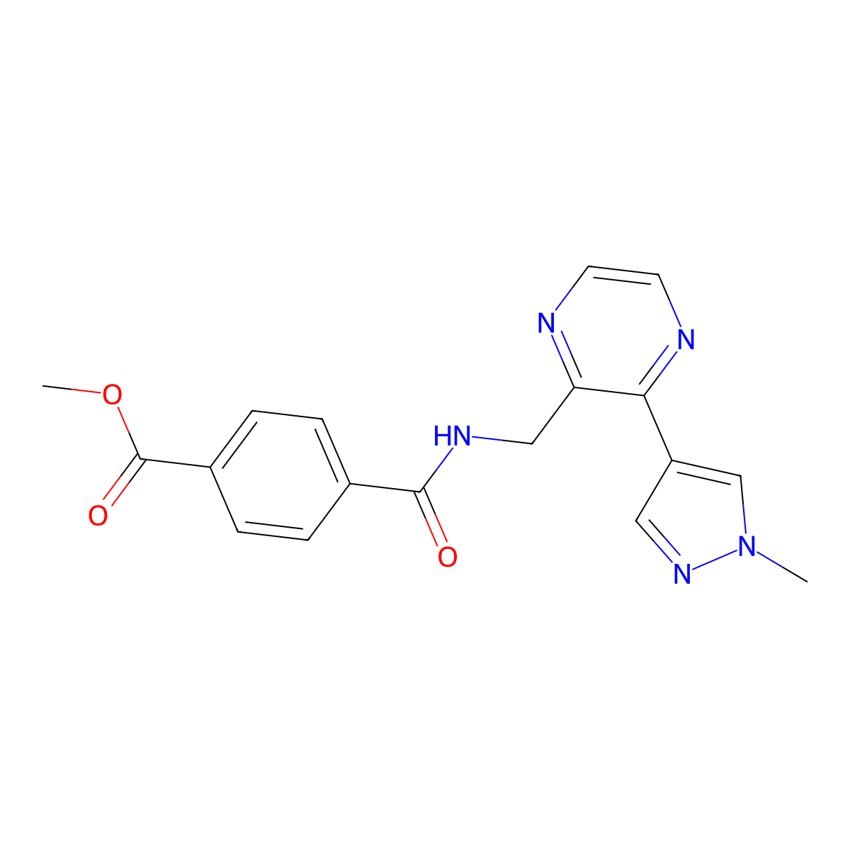 methyl 4-({[3-(1-methyl-1H-pyrazol-4-yl)pyrazin-2-yl]methyl}carbamoyl)benzoate molecular structure, CAS 2034394-43-7