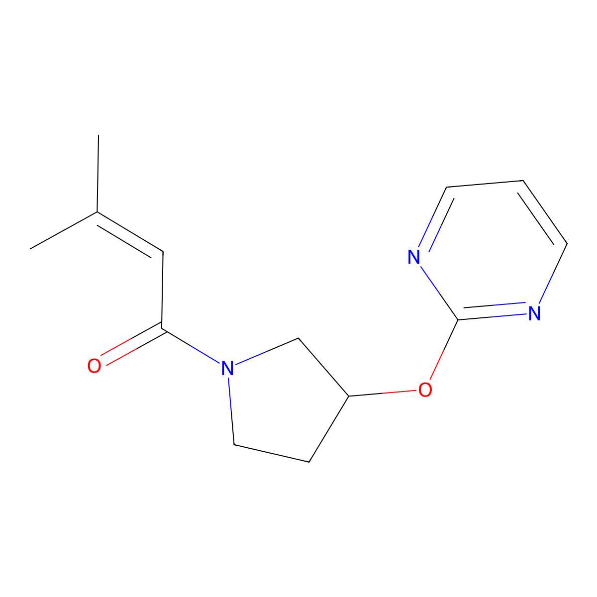 3-Methyl-1-(3-(pyrimidin-2-yloxy)pyrrolidin-1-yl)but-2-en-1-one molecular structure, CAS 2034394-49-3