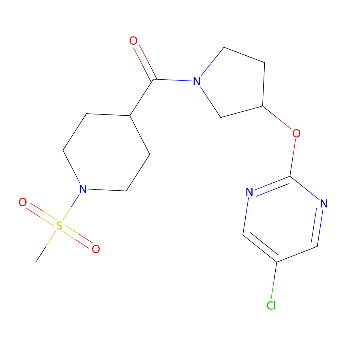 (3-((5-Chloropyrimidin-2-yl)oxy)pyrrolidin-1-yl)(1-(methylsulfonyl)piperidin-4-yl)methanone molecular structure, CAS 2034394-52-8