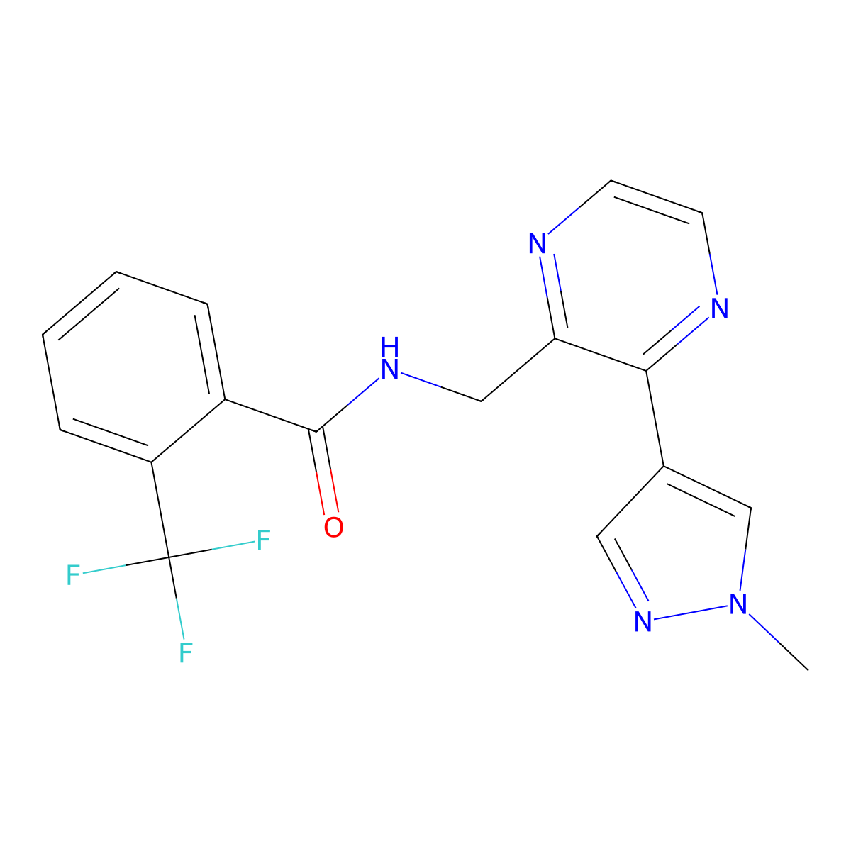 N-{[3-(1-methyl-1H-pyrazol-4-yl)pyrazin-2-yl]methyl}-2-(trifluoromethyl)benzamide molecular structure, CAS 2034394-56-2