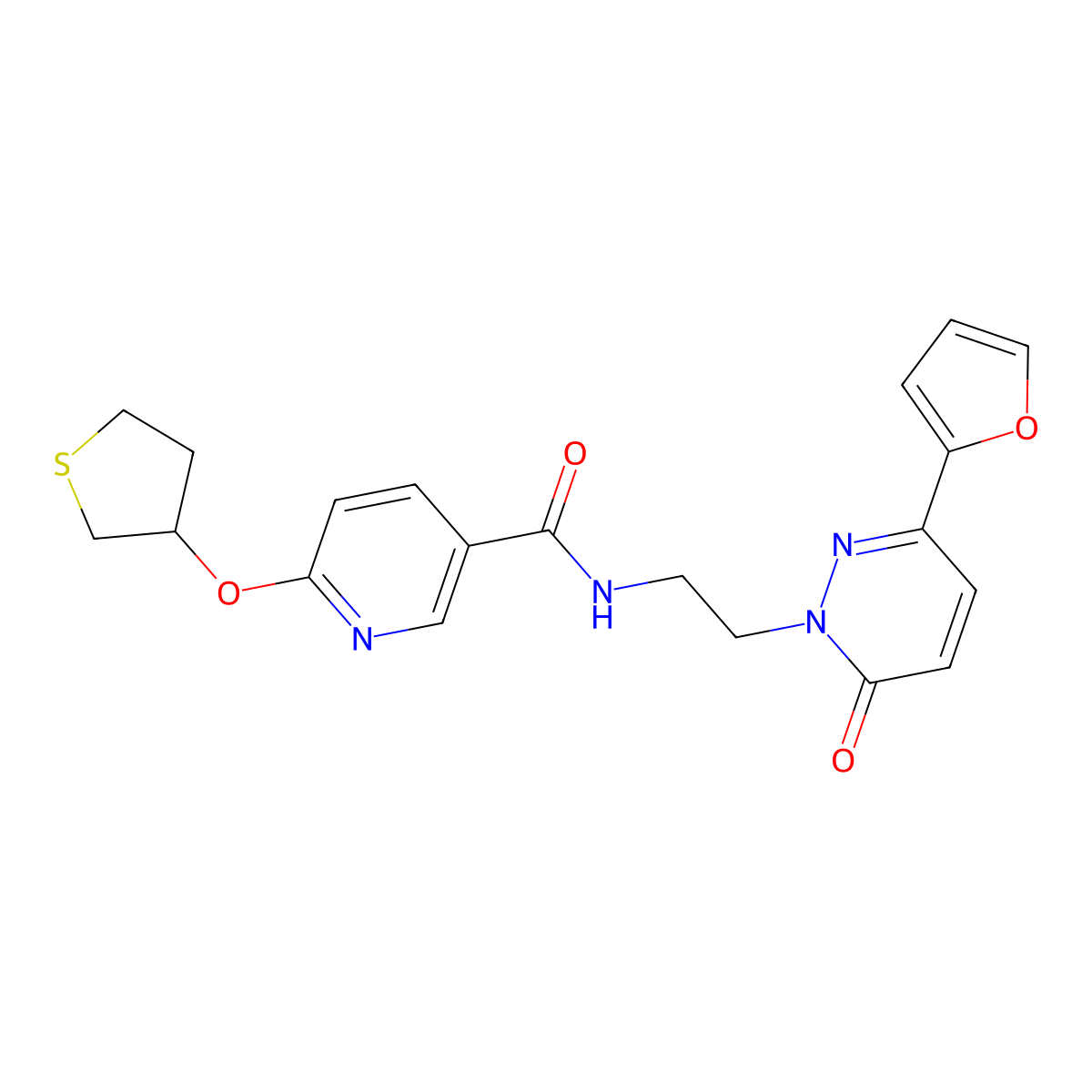 N-(2-(3-(furan-2-yl)-6-oxopyridazin-1(6H)-yl)ethyl)-6-((tetrahydrothiophen-3-yl)oxy)nicotinamide molecular structure, CAS 2034394-58-4