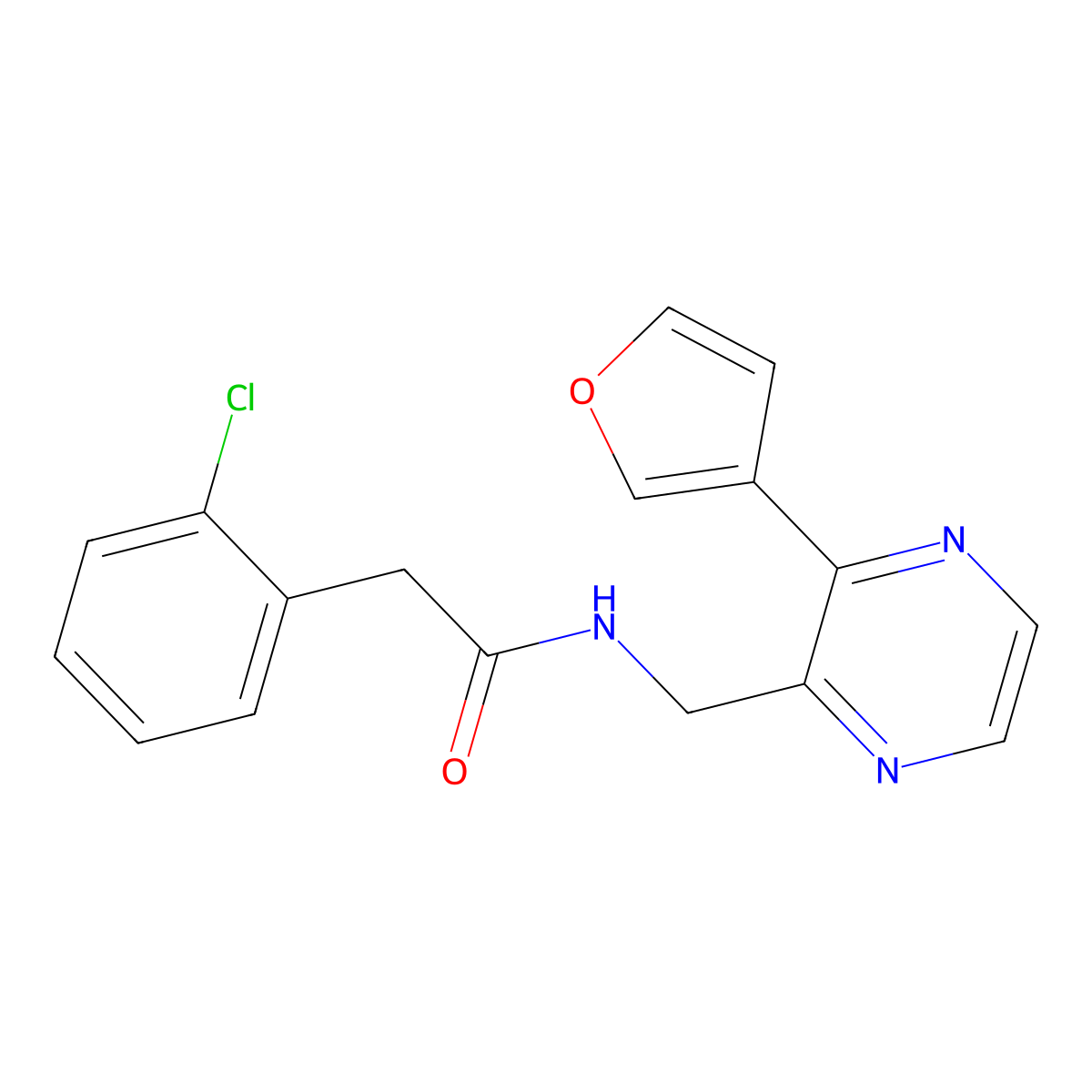 2-(2-chlorophenyl)-N-((3-(furan-3-yl)pyrazin-2-yl)methyl)acetamide molecular structure, CAS 2034394-59-5