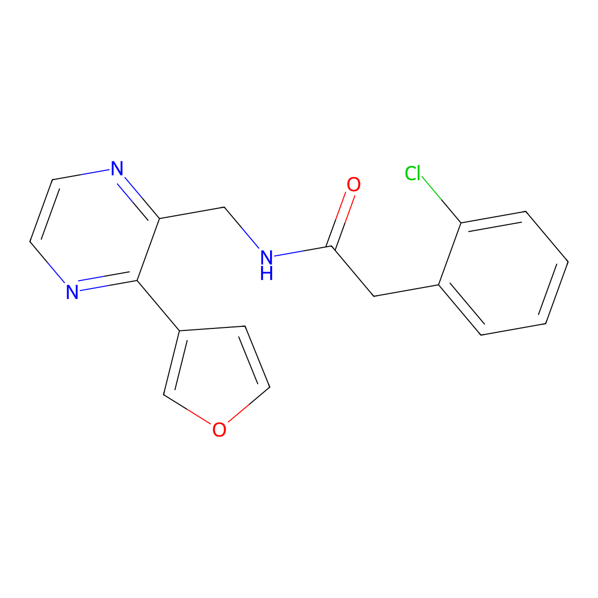 2-(2-chlorophenyl)-N-((3-(furan-3-yl)pyrazin-2-yl)methyl)acetamide molecular structure, CAS 2034394-59-5