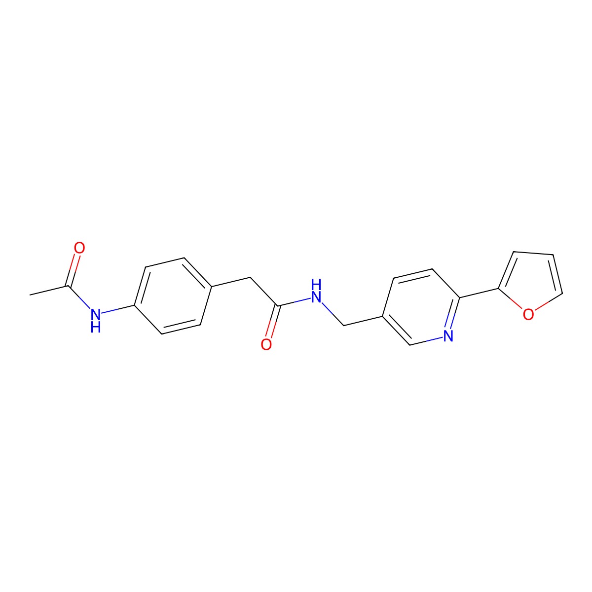 2-(4-acetamidophenyl)-N-((6-(furan-2-yl)pyridin-3-yl)methyl)acetamide molecular structure, CAS 2034394-60-8