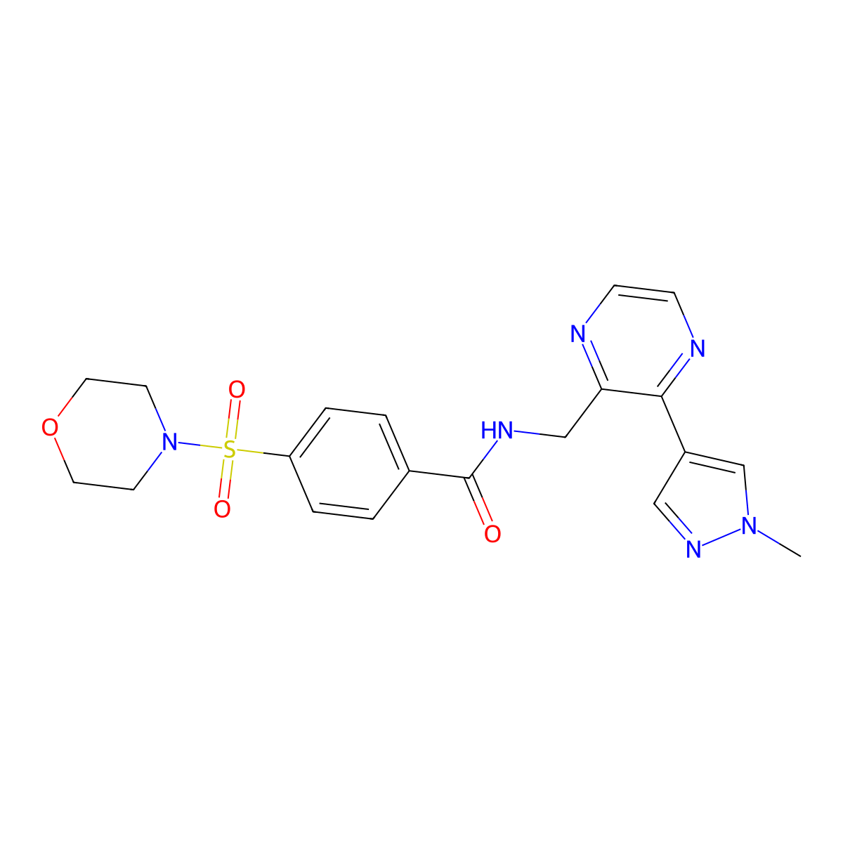 N-((3-(1-methyl-1H-pyrazol-4-yl)pyrazin-2-yl)methyl)-4-(morpholinosulfonyl)benzamide molecular structure, CAS 2034394-63-1