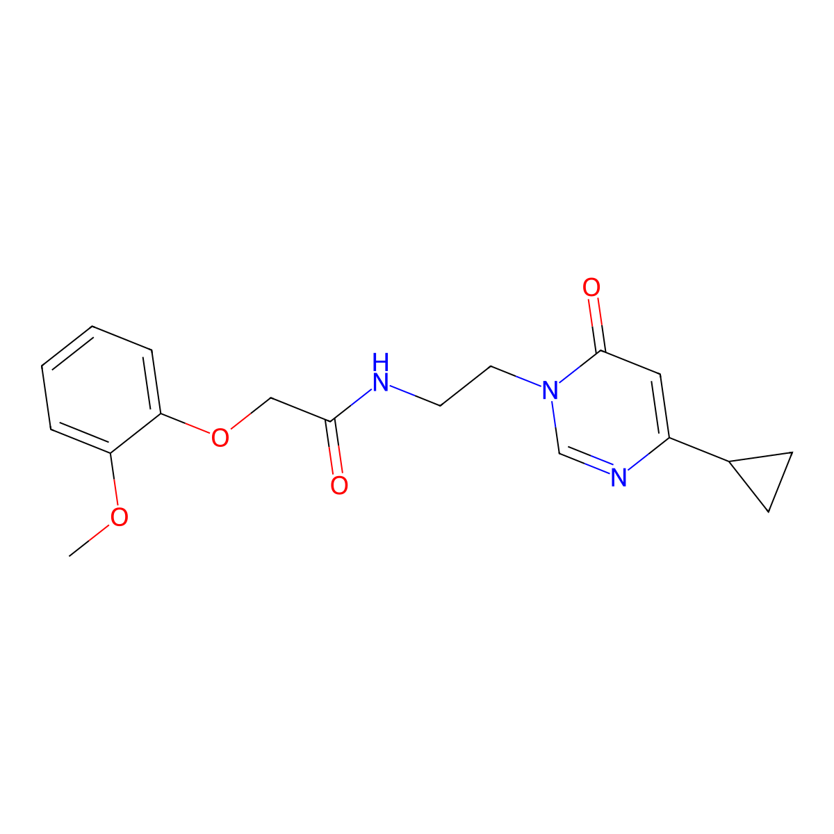 N-(2-(4-cyclopropyl-6-oxopyrimidin-1(6H)-yl)ethyl)-2-(2-methoxyphenoxy)acetamide molecular structure, CAS 2034394-65-3