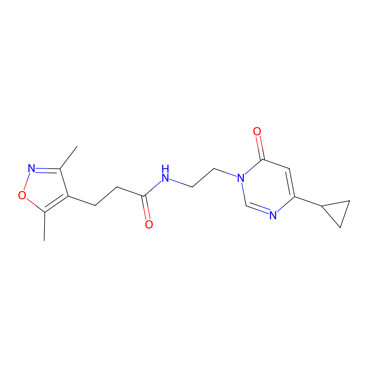 N-(2-(4-cyclopropyl-6-oxopyrimidin-1(6H)-yl)ethyl)-3-(3,5-dimethylisoxazol-4-yl)propanamide molecular structure, CAS 2034394-70-0
