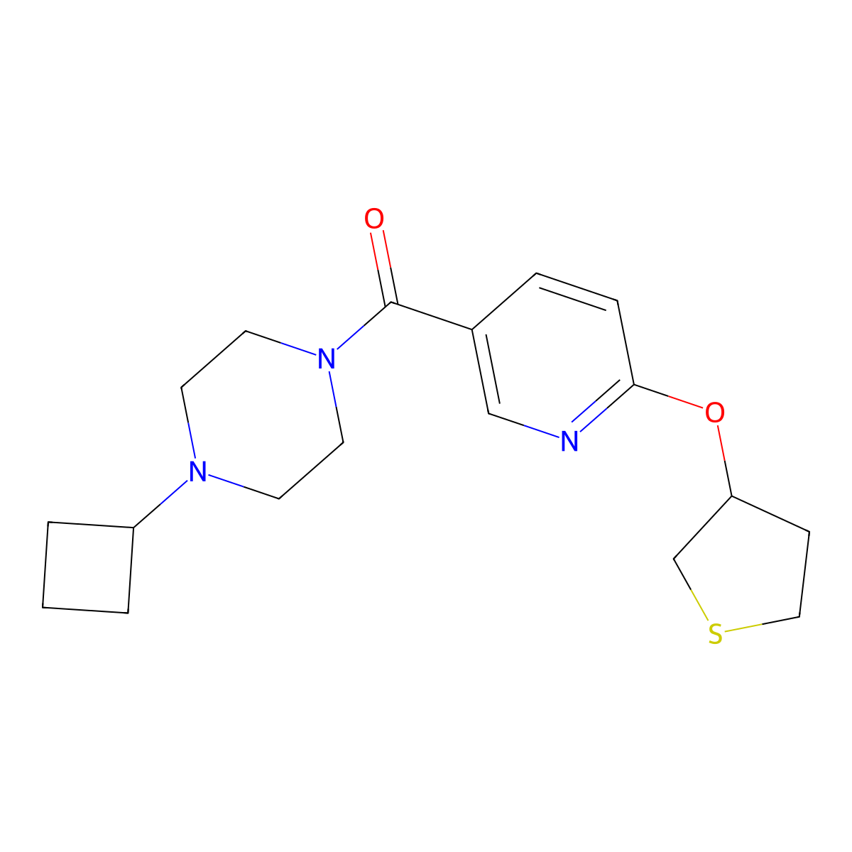 (4-Cyclobutylpiperazin-1-yl)(6-((tetrahydrothiophen-3-yl)oxy)pyridin-3-yl)methanone molecular structure, CAS 2034394-83-5