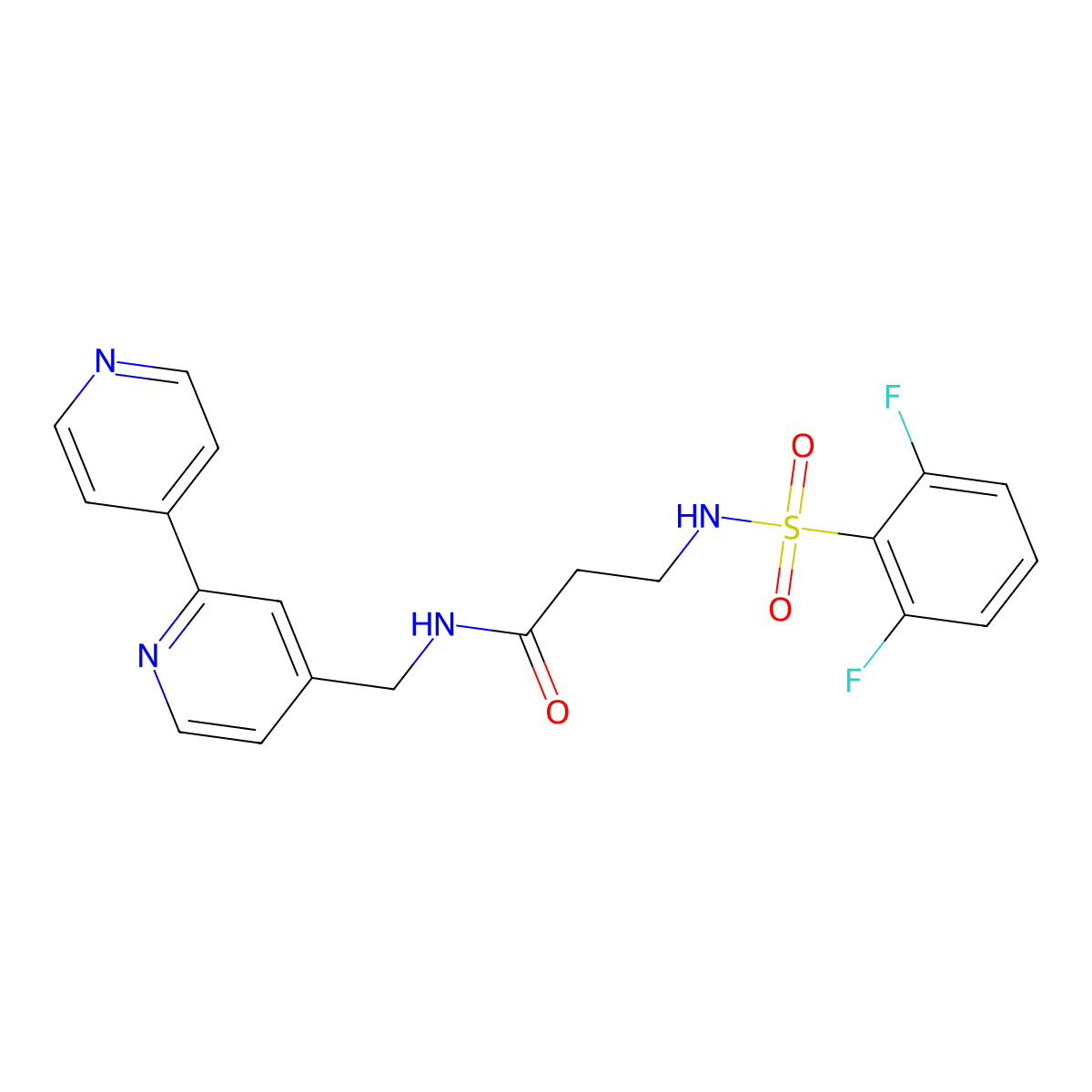 N-([2,4'-bipyridin]-4-ylmethyl)-3-(2,6-difluorophenylsulfonamido)propanamide molecular structure, CAS 2034394-84-6