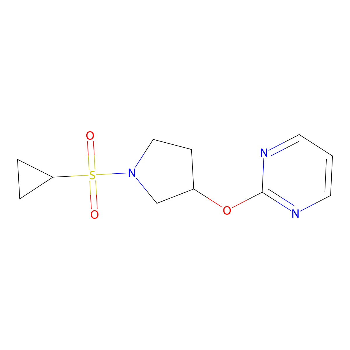 2-((1-(Cyclopropylsulfonyl)pyrrolidin-3-yl)oxy)pyrimidine molecular structure, CAS 2034394-87-9