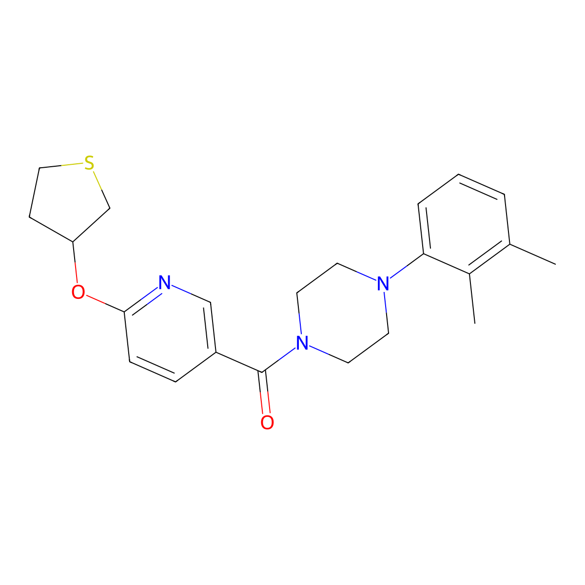 (4-(2,3-Dimethylphenyl)piperazin-1-yl)(6-((tetrahydrothiophen-3-yl)oxy)pyridin-3-yl)methanone molecular structure, CAS 2034394-88-0