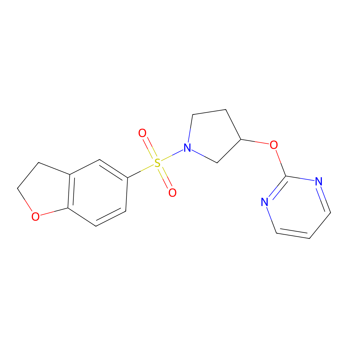 2-((1-((2,3-Dihydrobenzofuran-5-yl)sulfonyl)pyrrolidin-3-yl)oxy)pyrimidine molecular structure, CAS 2034394-92-6
