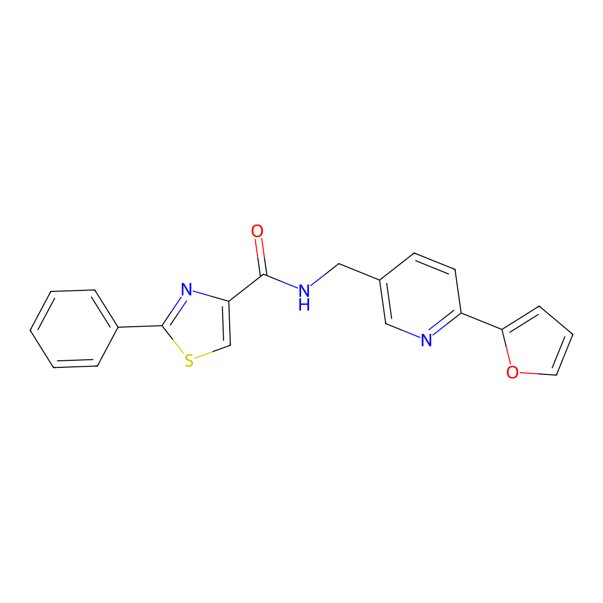 N-((6-(furan-2-yl)pyridin-3-yl)methyl)-2-phenylthiazole-4-carboxamide molecular structure, CAS 2034394-94-8