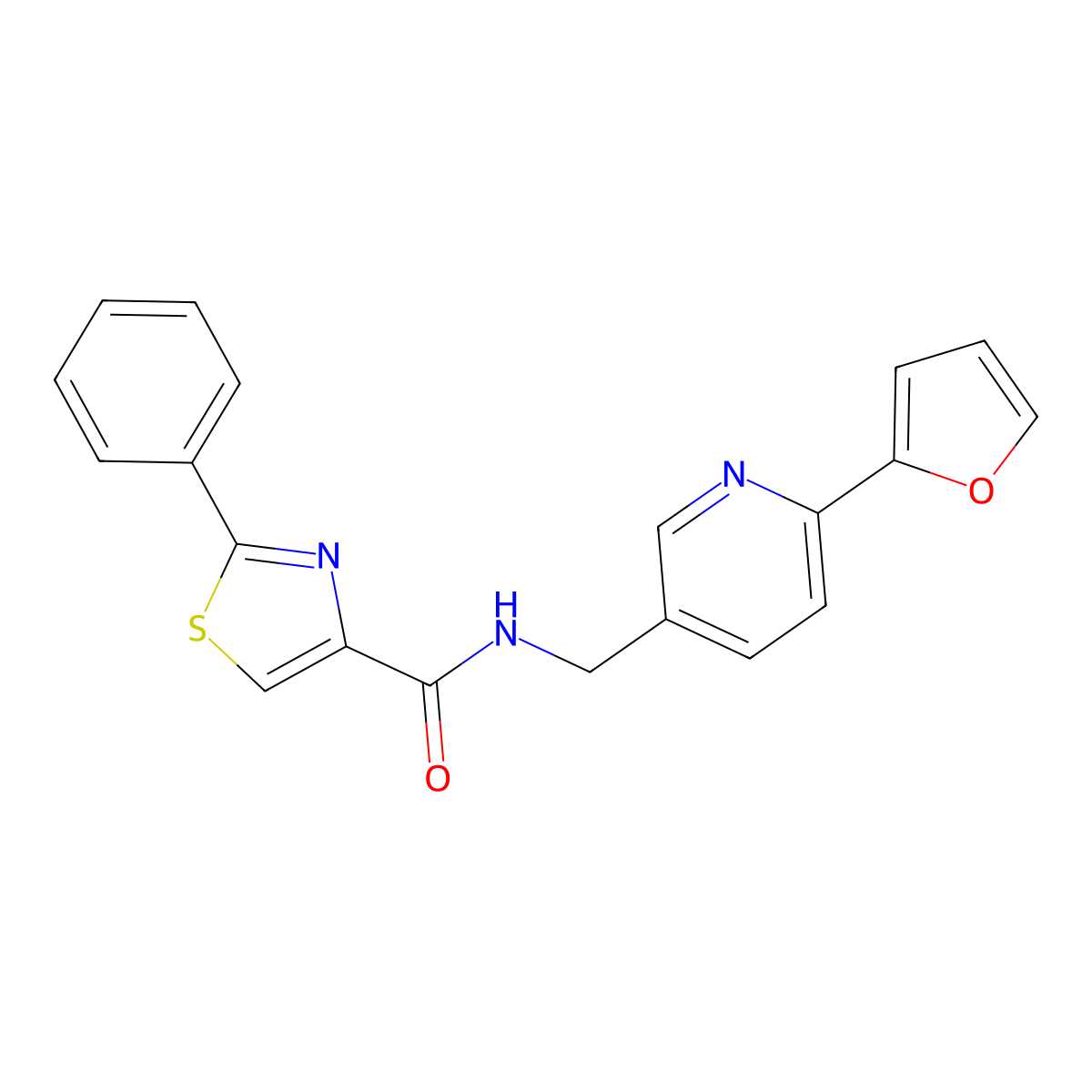 N-((6-(furan-2-yl)pyridin-3-yl)methyl)-2-phenylthiazole-4-carboxamide molecular structure, CAS 2034394-94-8
