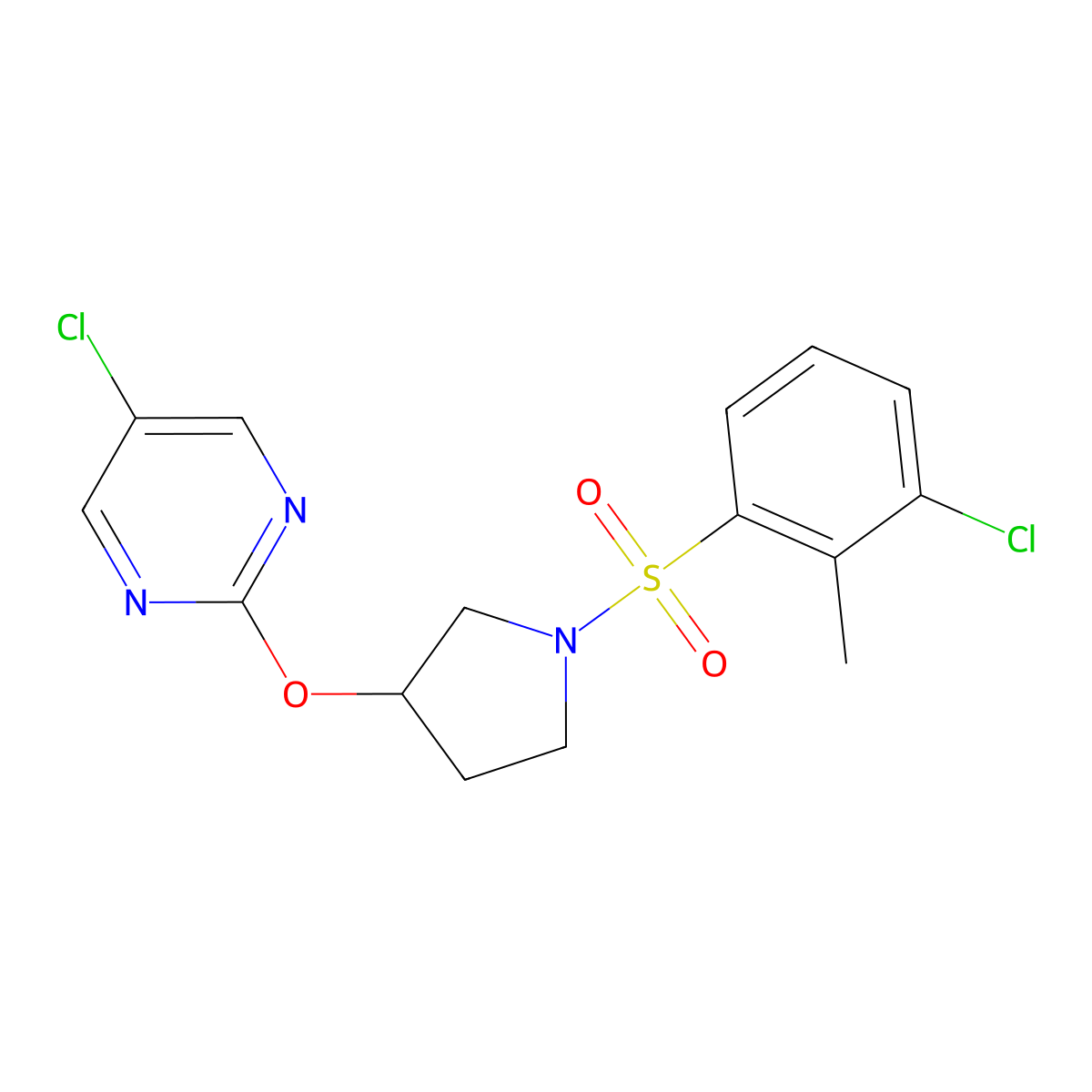 5-Chloro-2-((1-((3-chloro-2-methylphenyl)sulfonyl)pyrrolidin-3-yl)oxy)pyrimidine molecular structure, CAS 2034394-97-1