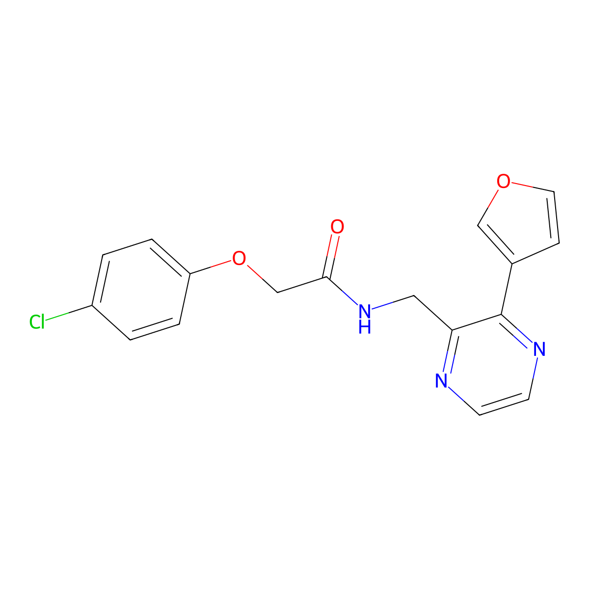 2-(4-chlorophenoxy)-N-((3-(furan-3-yl)pyrazin-2-yl)methyl)acetamide molecular structure, CAS 2034394-99-3