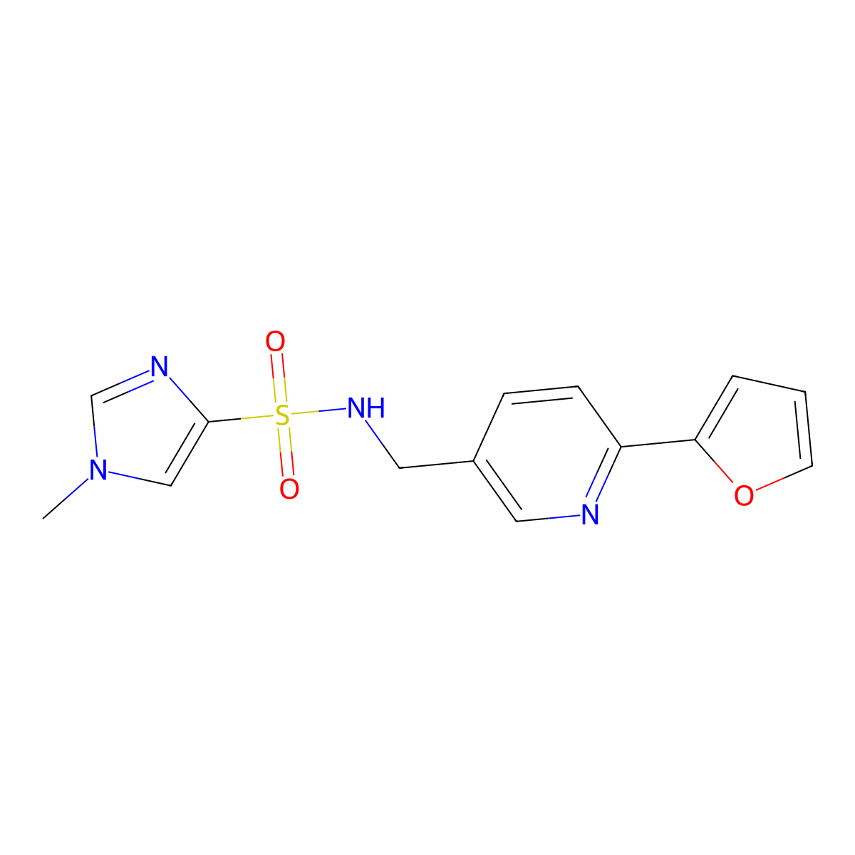 N-((6-(furan-2-yl)pyridin-3-yl)methyl)-1-methyl-1H-imidazole-4-sulfonamide molecular structure, CAS 2034395-05-4