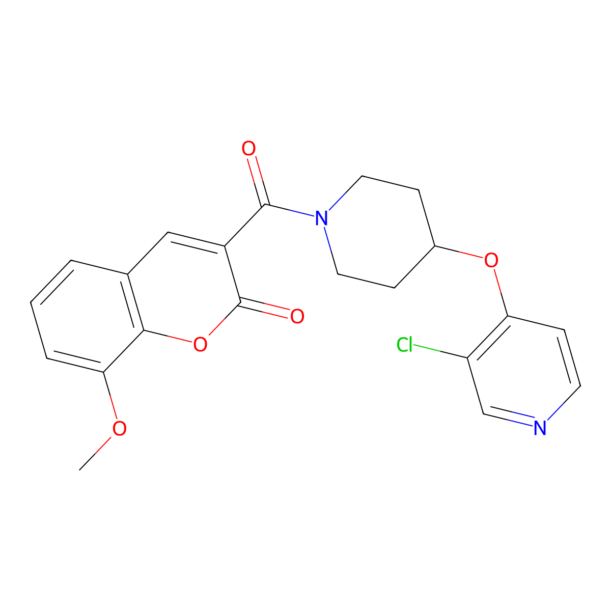 3-(4-((3-chloropyridin-4-yl)oxy)piperidine-1-carbonyl)-8-methoxy-2H-chromen-2-one molecular structure, CAS 2034395-09-8
