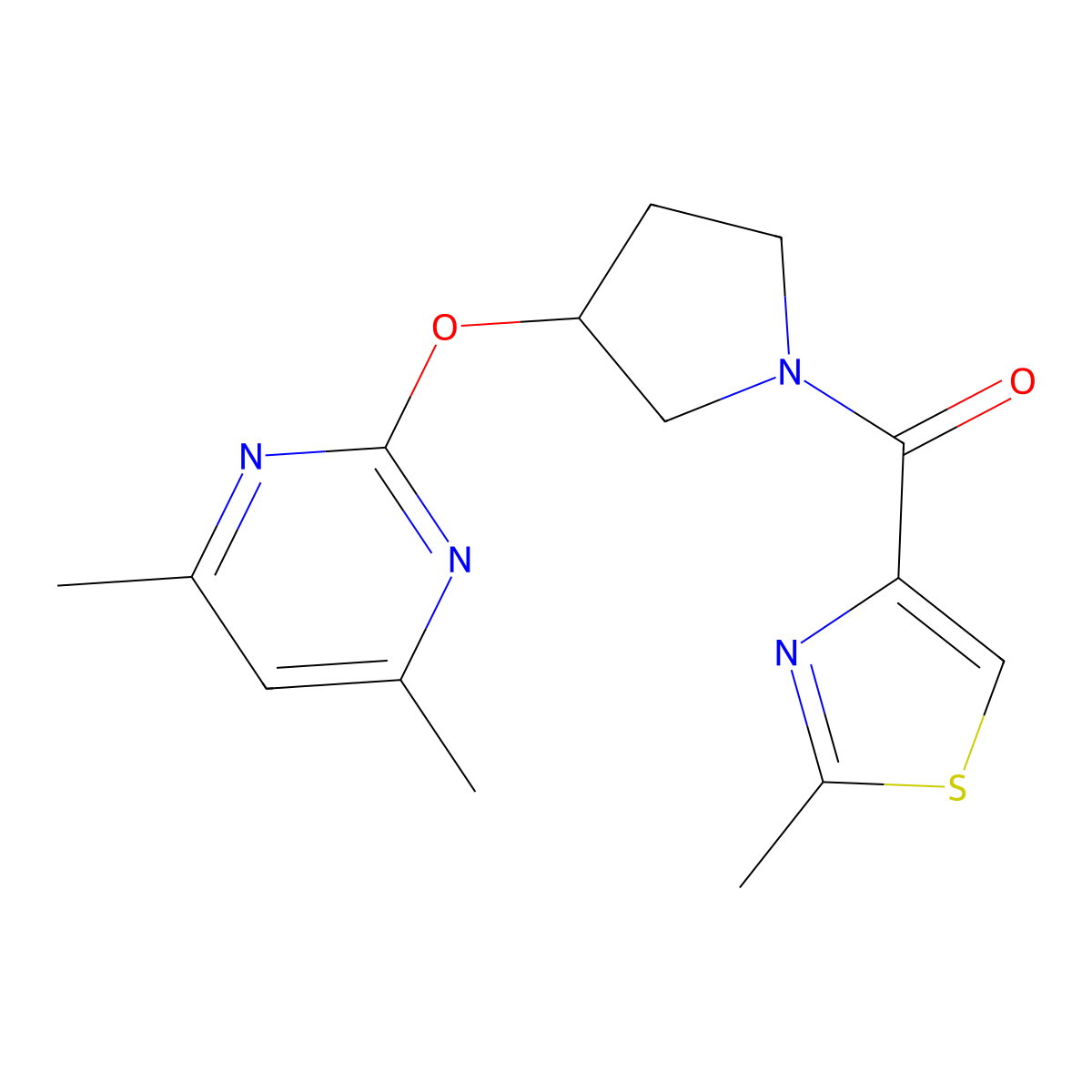 (3-((4,6-Dimethylpyrimidin-2-yl)oxy)pyrrolidin-1-yl)(2-methylthiazol-4-yl)methanone molecular structure, CAS 2034395-12-3