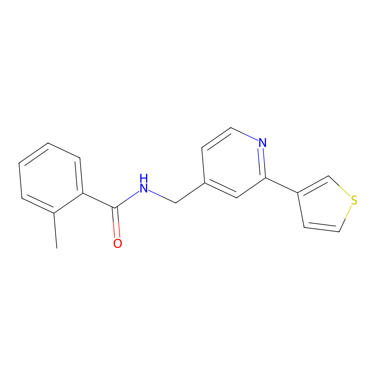 2-methyl-N-((2-(thiophen-3-yl)pyridin-4-yl)methyl)benzamide molecular structure, CAS 2034395-18-9