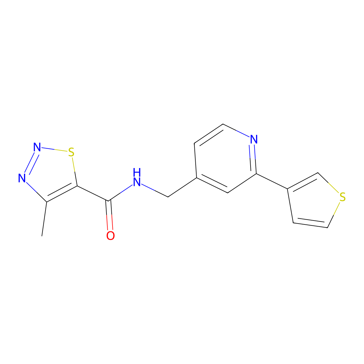 4-methyl-N-((2-(thiophen-3-yl)pyridin-4-yl)methyl)-1,2,3-thiadiazole-5-carboxamide molecular structure, CAS 2034395-28-1