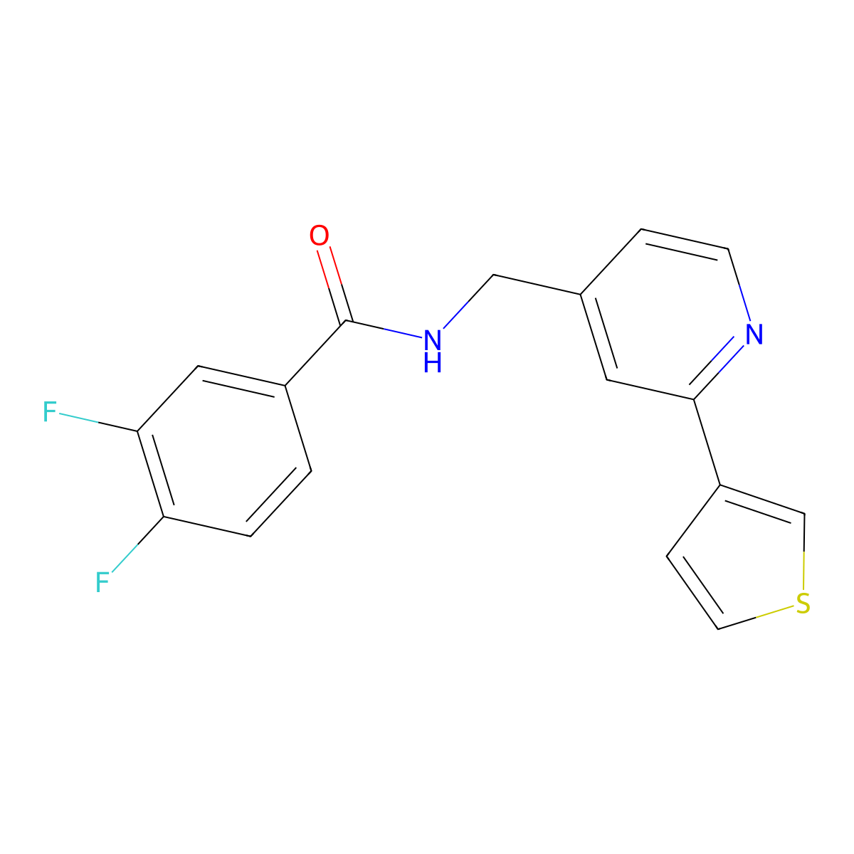 3,4-difluoro-N-((2-(thiophen-3-yl)pyridin-4-yl)methyl)benzamide molecular structure, CAS 2034395-33-8