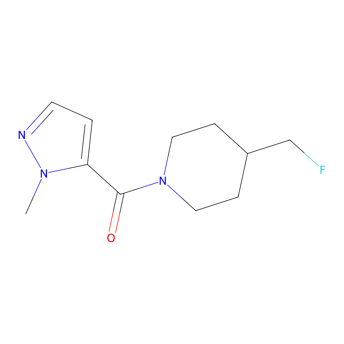 4-(fluoromethyl)-1-(1-methyl-1H-pyrazole-5-carbonyl)piperidine molecular structure, CAS 2034395-36-1