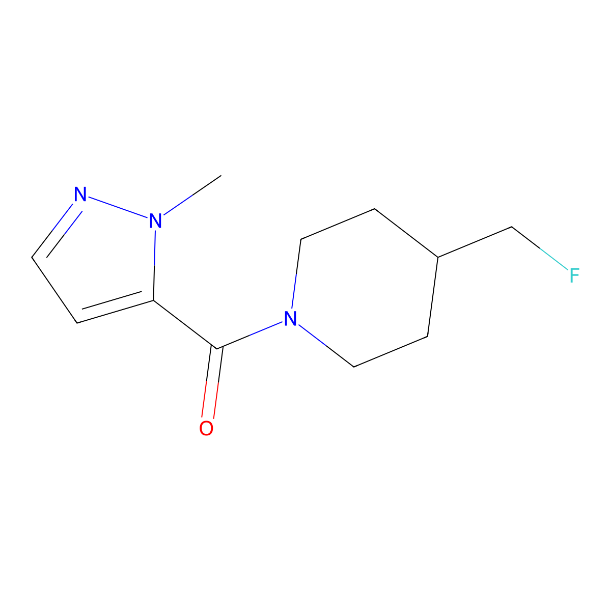 4-(fluoromethyl)-1-(1-methyl-1H-pyrazole-5-carbonyl)piperidine molecular structure, CAS 2034395-36-1