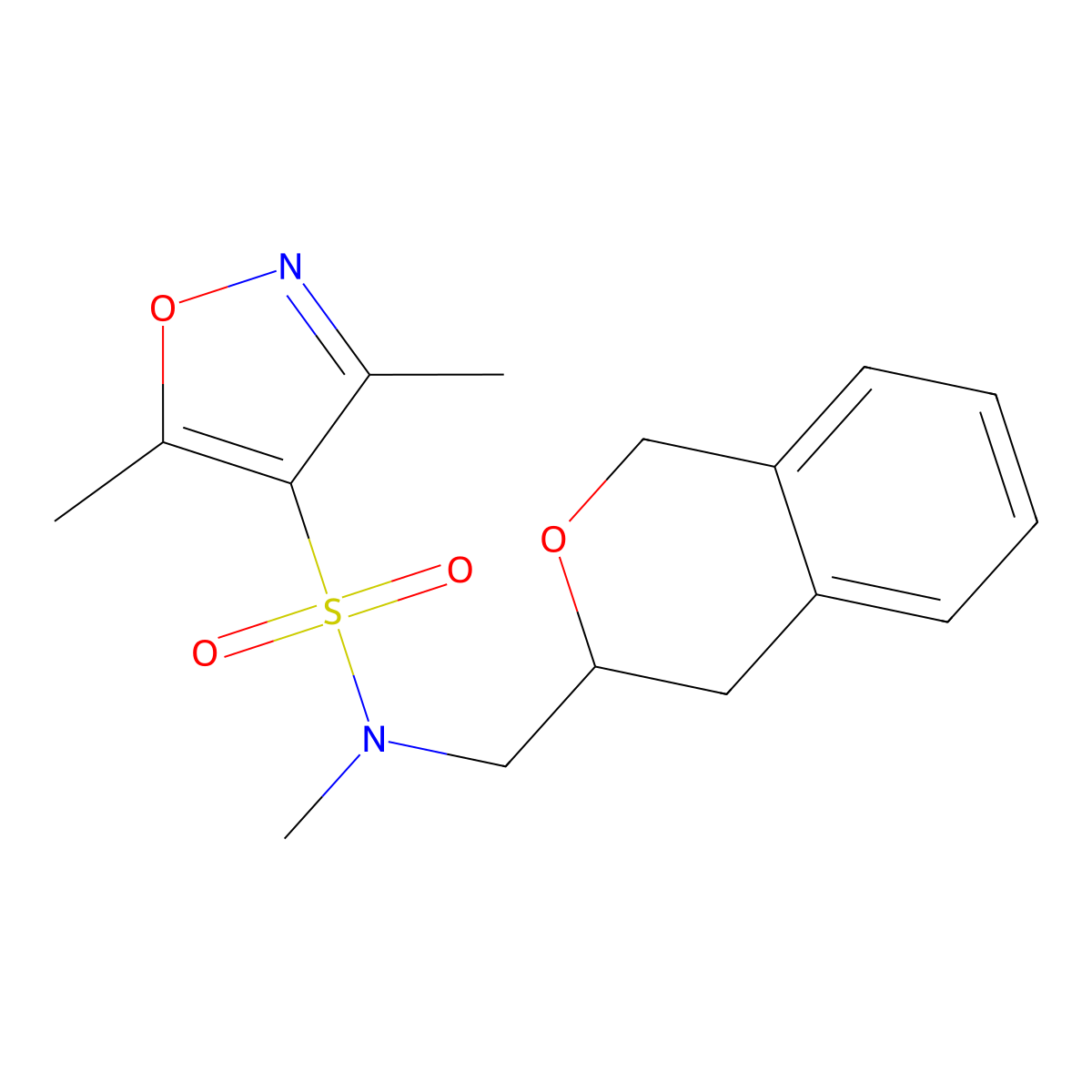 N-(isochroman-3-ylmethyl)-N,3,5-trimethylisoxazole-4-sulfonamide molecular structure, CAS 2034395-38-3