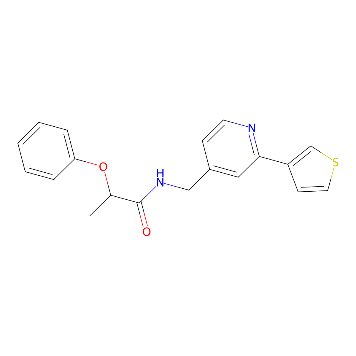 2-phenoxy-N-{[2-(thiophen-3-yl)pyridin-4-yl]methyl}propanamide molecular structure, CAS 2034395-39-4