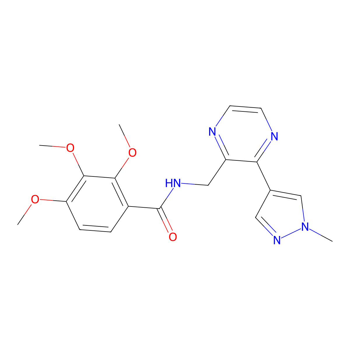 2,3,4-trimethoxy-N-{[3-(1-methyl-1H-pyrazol-4-yl)pyrazin-2-yl]methyl}benzamide molecular structure, CAS 2034395-40-7