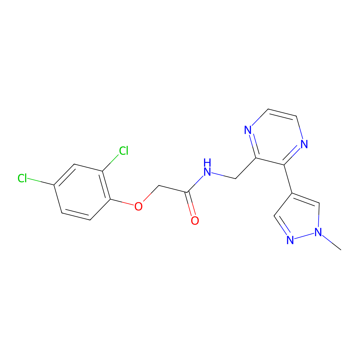 2-(2,4-dichlorophenoxy)-N-{[3-(1-methyl-1H-pyrazol-4-yl)pyrazin-2-yl]methyl}acetamide molecular structure, CAS 2034395-44-1