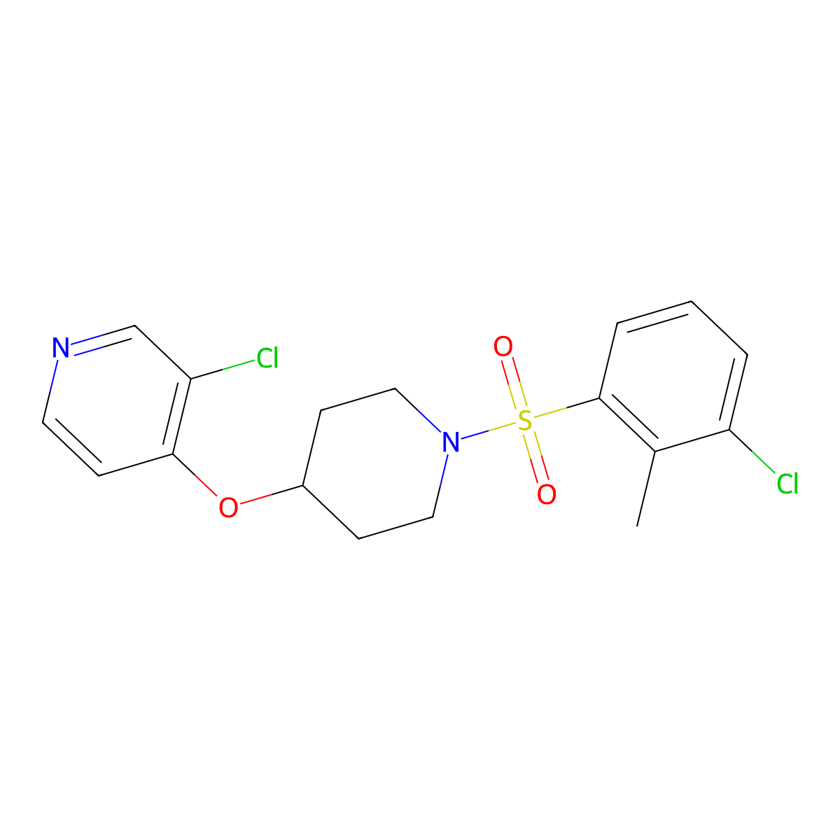 3-Chloro-4-((1-((3-chloro-2-methylphenyl)sulfonyl)piperidin-4-yl)oxy)pyridine molecular structure, CAS 2034395-62-3