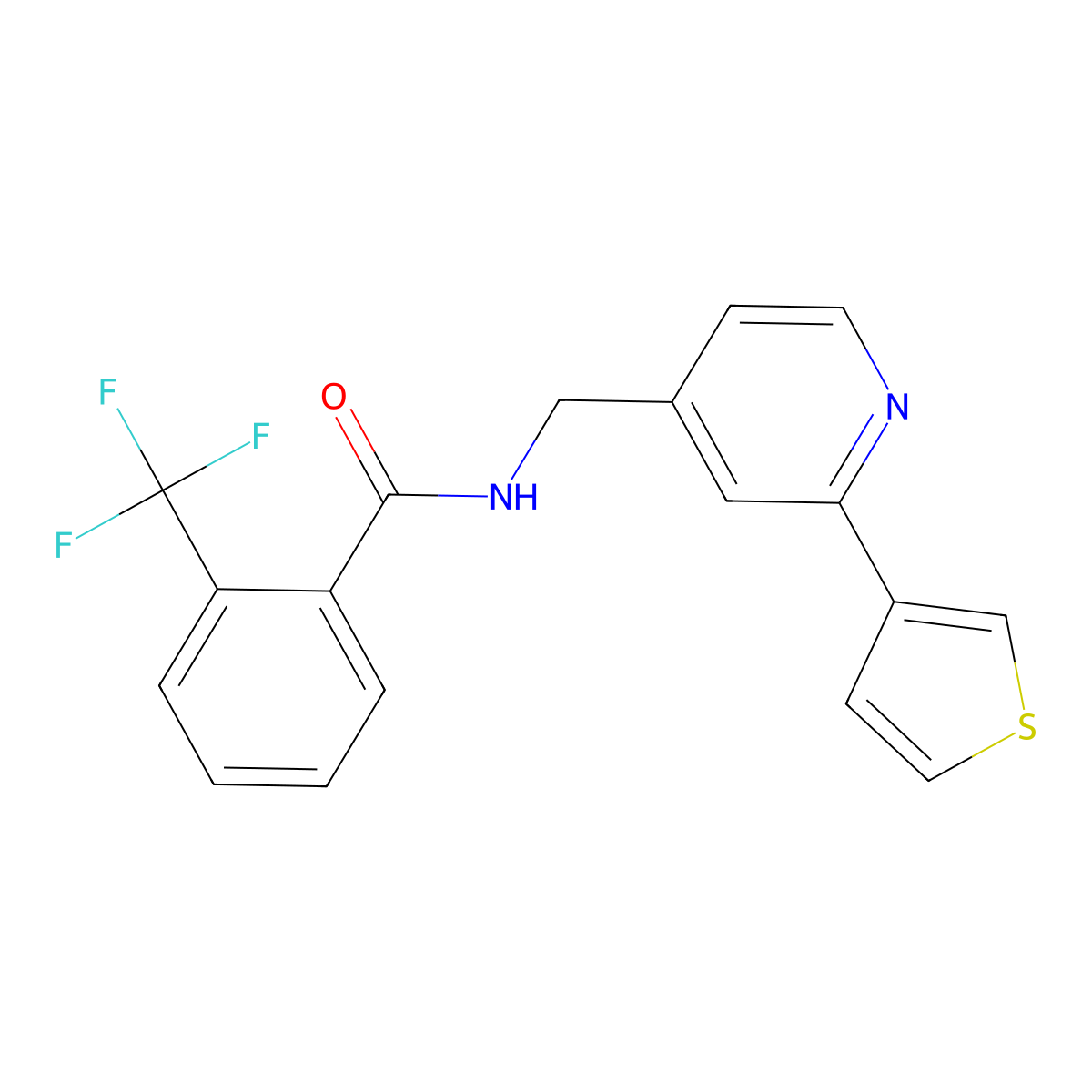 N-{[2-(thiophen-3-yl)pyridin-4-yl]methyl}-2-(trifluoromethyl)benzamide molecular structure, CAS 2034395-64-5