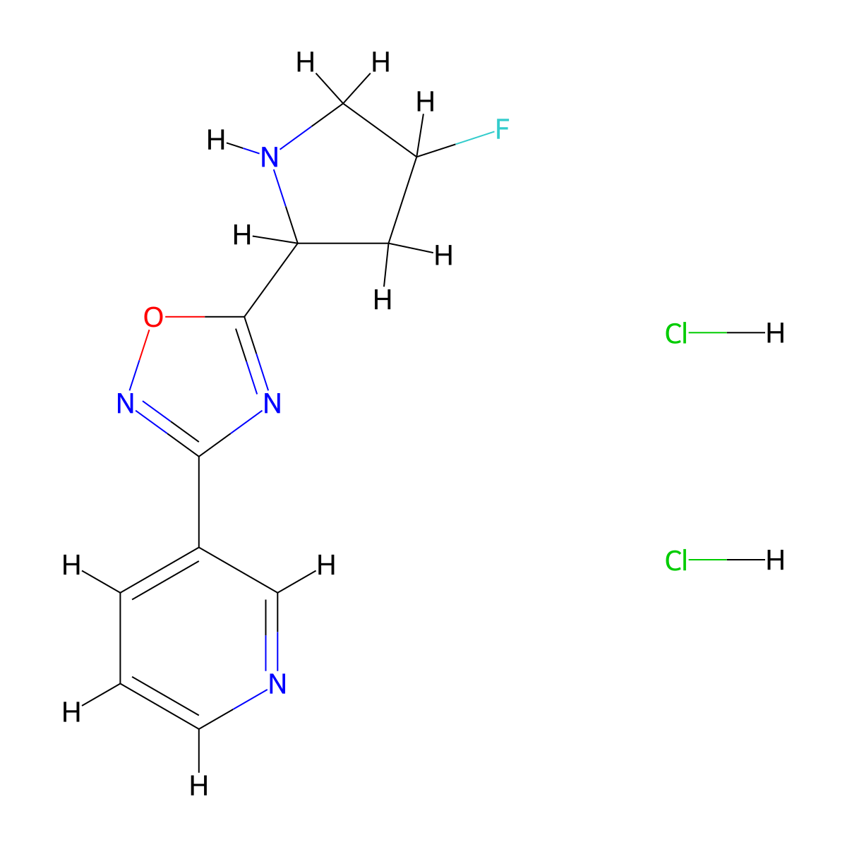 3-[5-(4-Fluoropyrrolidin-2-yl)-1,2,4-oxadiazol-3-yl]pyridine dihydrochloride molecular structure, CAS 2034395-66-7