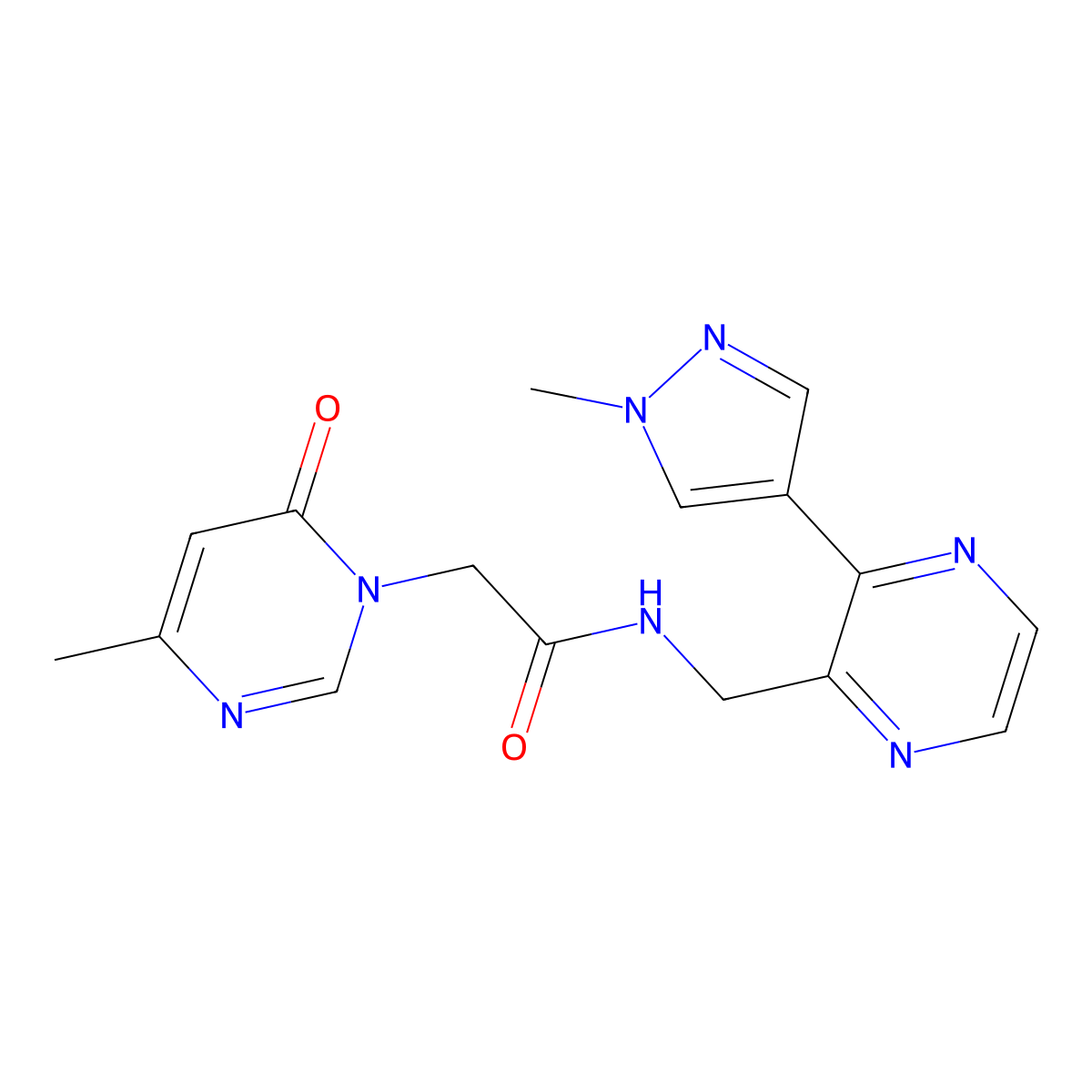 N-((3-(1-methyl-1H-pyrazol-4-yl)pyrazin-2-yl)methyl)-2-(4-methyl-6-oxopyrimidin-1(6H)-yl)acetamide molecular structure, CAS 2034395-74-7
